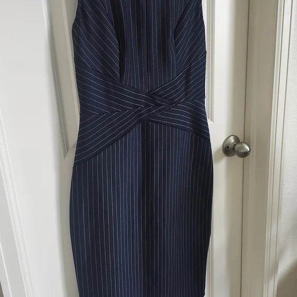 Elegant Navy Pinstripe Dress - Picture 9 of 13
